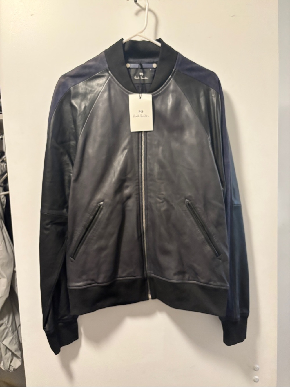 PS Paul Smith Men's Black Leather Bomber Jacket
